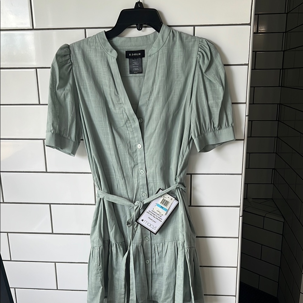 Sage Green Button-Front Midi Dress